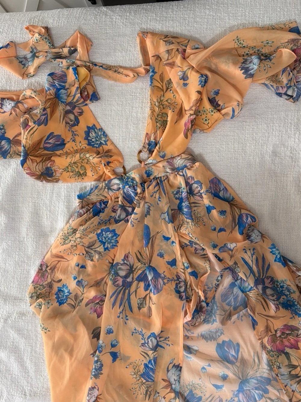 Girls' Peach Floral Ruffle-Detail Formal Dress